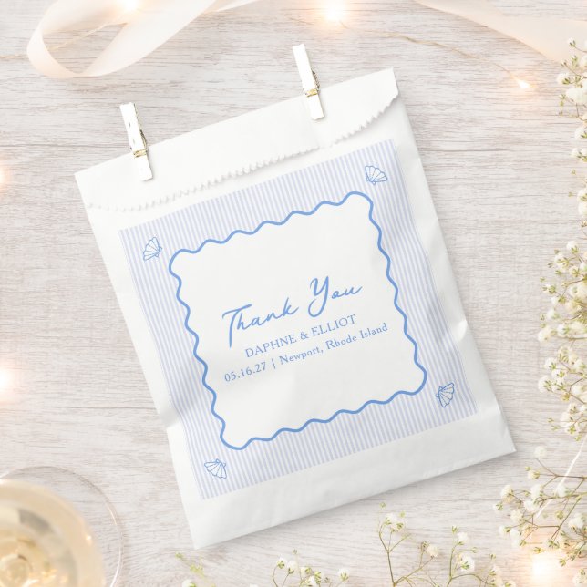 Coastal Chic Elegant Blue Wedding Thank You Favour Bags (Clipped)