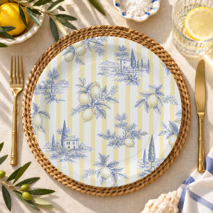 Coastal Chic Exotic Island Citrus Toile de Jouy Paper Plate