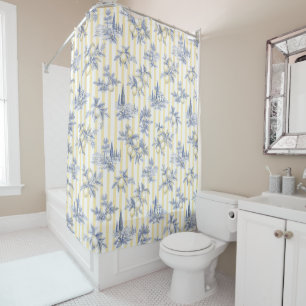 Coastal Chic Exotic Island Citrus Toile de Jouy Shower Curtain