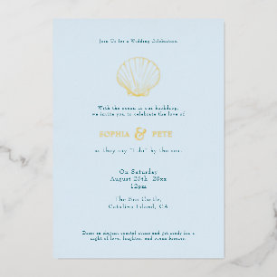Coastal Chic Foil Wedding Invite Blue