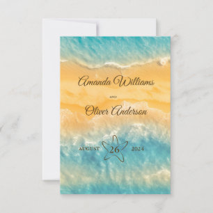 Coastal Chic Golden Sand Turquoise Classic Wedding RSVP Card