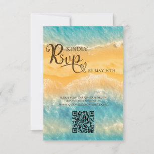 Coastal Chic Golden Sand Turquoise QR Code Wedding RSVP Card