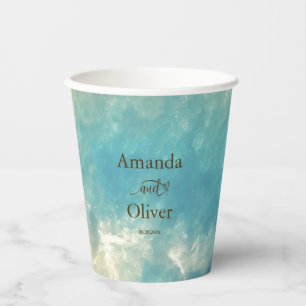 Coastal Chic Golden Sand Turquoise Water Wedding Paper Cups