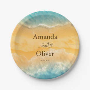 Coastal Chic Golden Sand Turquoise Water Wedding Paper Plate