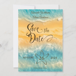 Coastal Chic Golden Sand Turquoise Water Wedding Save The Date