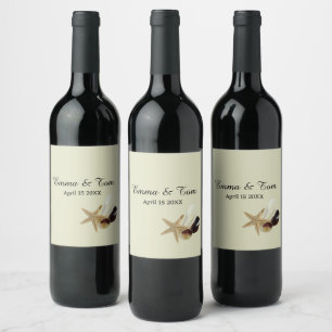 Coastal Chic Minimalist Beach Wedding Wine Label