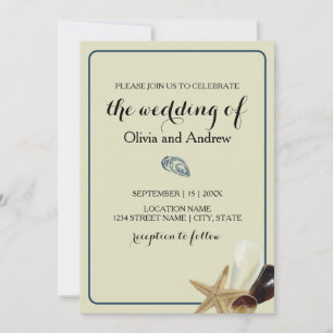 Coastal Chic Minimalist Sandy Blue Seashell Invitation