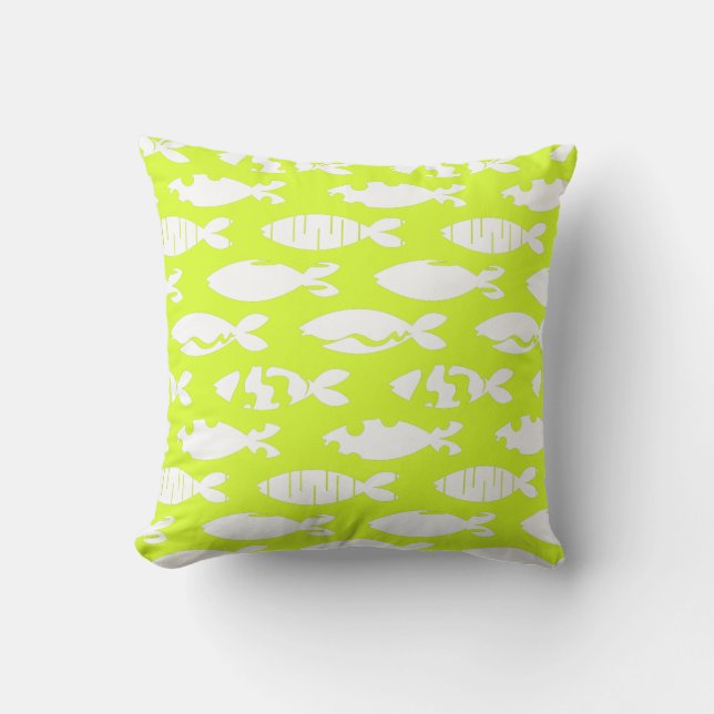 Coastal Chic Modern Beach House Fish Patterned Cushion (Front)