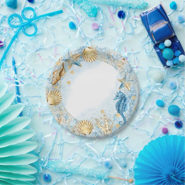 Coastal Chic | Modern Blue and Gold Under the Sea Paper Plate (Party)
