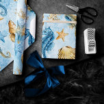 Coastal Chic | Modern Blue and Gold Under the Sea Wrapping Paper<br><div class="desc">Whimsical dusty blue and gold hand-painted nautical watercolor "under the sea" beach design brings a modern twist to an old theme. The collection features seashells, starfish, a seahorse, and coral reef in complimenting shades of blue, gold, and off white with a splash of blue for a water effect. For other...</div>