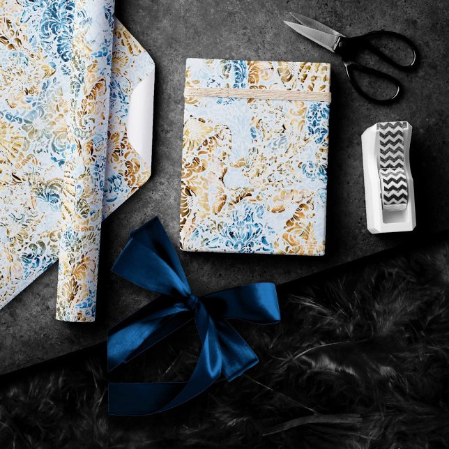 Coastal Chic | Modern Blue and Gold Under the Sea Wrapping Paper (Creator Uploaded)