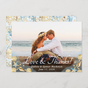 Coastal Chic   Modern Coral Reef Photo Wedding Thank You Card