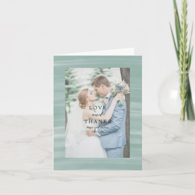Coastal Chic Muted Green Elegant Wedding Thank You Card (Front)
