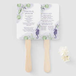 Coastal Chic Purple and Green Nautical Program Hand Fan