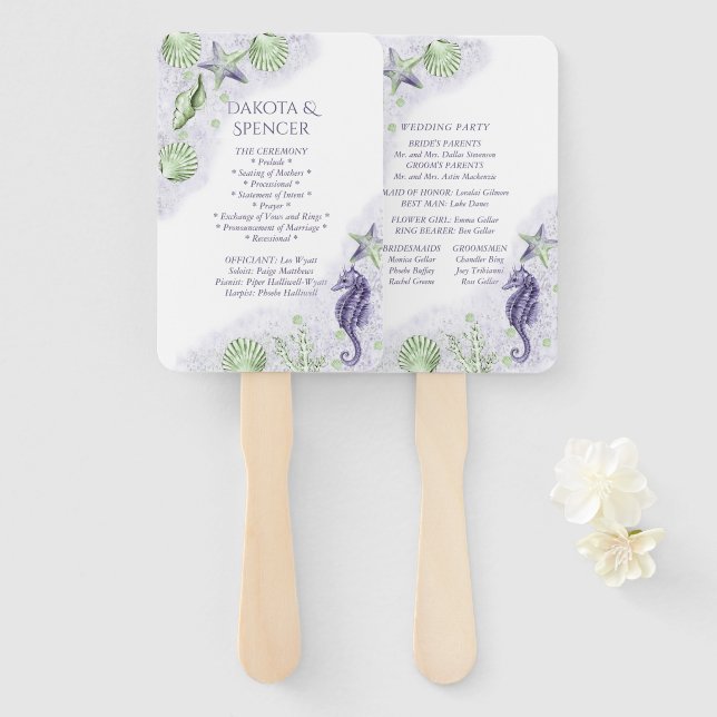 Coastal Chic | Purple and Green Nautical Program Hand Fan (Front and Back)