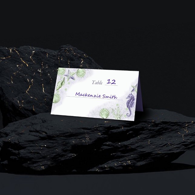 Coastal Chic | Purple and Green Nautical Wedding Place Card (Creator Uploaded)
