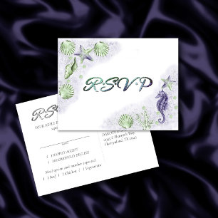 Coastal Chic   Purple and Green RSVP Meal Choice Postcard