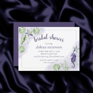 Coastal Chic   Purple and Green Sea Life Shower Invitation