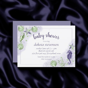Coastal Chic   Purple and Lime Green  Baby Shower Invitation