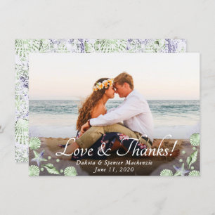 Coastal Chic   Purple and Lime Green Beach Wedding Thank You Card