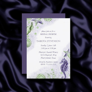 Coastal Chic   Purple and Lime Green Bridal Shower Invitation