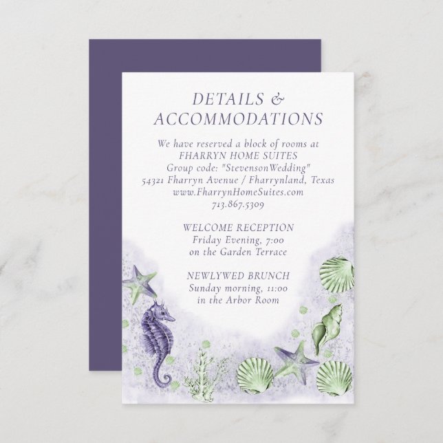 Coastal Chic | Purple and Lime Green Guest Details Enclosure Card (Front/Back)