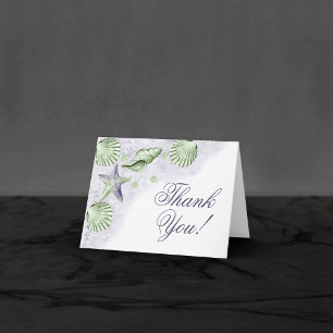 Coastal Chic   Purple and Lime Green Sea Life Thank You Card