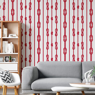Coastal chic Red rope and sailor's knots print Wallpaper