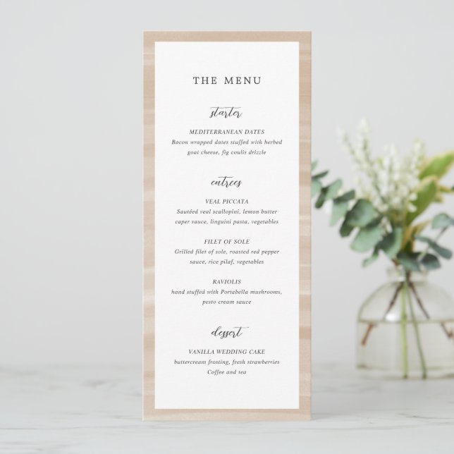 Coastal Chic Sandy Neutral Elegant Wedding Menu (Standing Front)