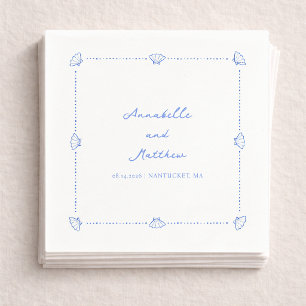 Coastal Chic Shell Border Personalised Wedding Napkin