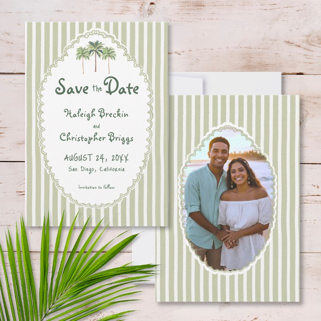 Coastal Chic Sun Palm Tree Wedding Photo Save The Date (Coastal Chic Sun Palm Tree Wedding Photo Save The Date)