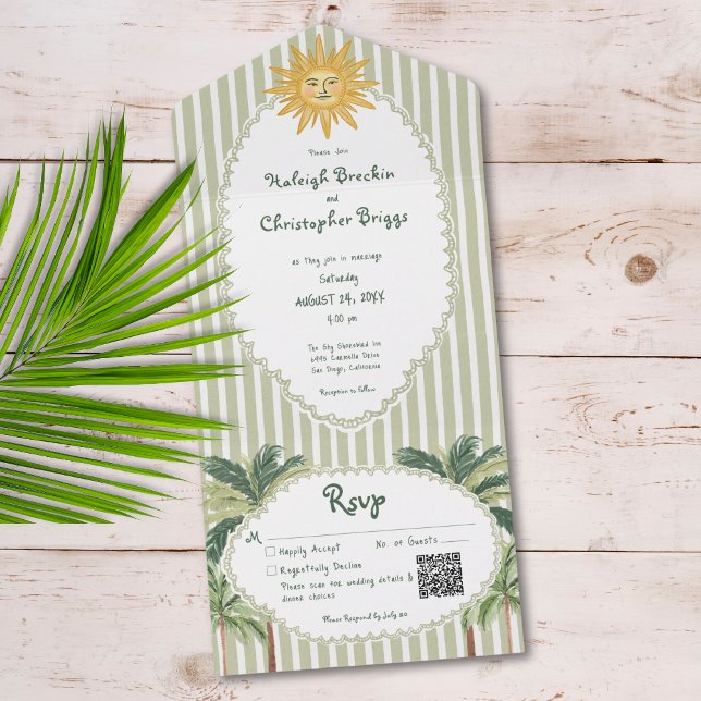 Coastal Chic Sun Palm Tree Wedding QR Code All In One Invitation (Creator Uploaded)