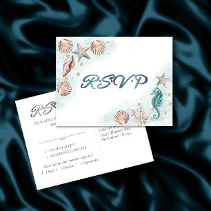 Coastal Chic Teal and Coral Reef Entree RSVP Postcard