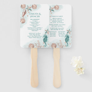 Coastal Chic Teal and Coral Reef Wedding Program Hand Fan