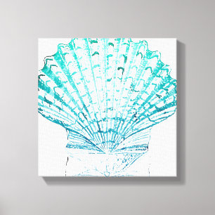 coastal chic teal blue watercolor mermaid seashell canvas print