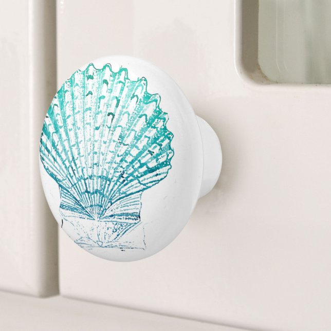 coastal chic teal blue watercolor mermaid seashell ceramic knob (coastal chic teal blue watercolor mermaid seashell ceramic knob)