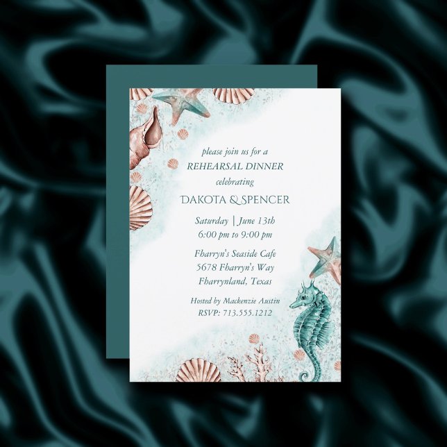 Coastal Chic | Teal Coral Reef Rehearsal Dinner Invitation (Creator Uploaded)