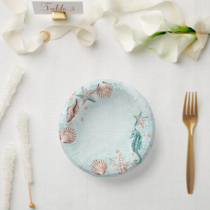 Coastal Chic   Teal Green and Coral Reef Party Paper Plate