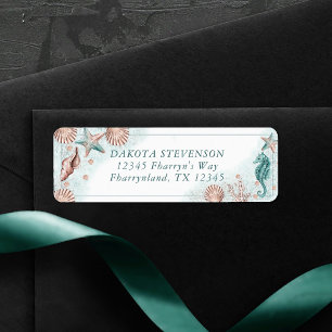Coastal Chic   Teal Green and Coral Return Address