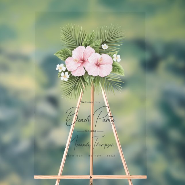 Coastal Chic Transparent Beach Party Welcome Acrylic Sign (Neutral)