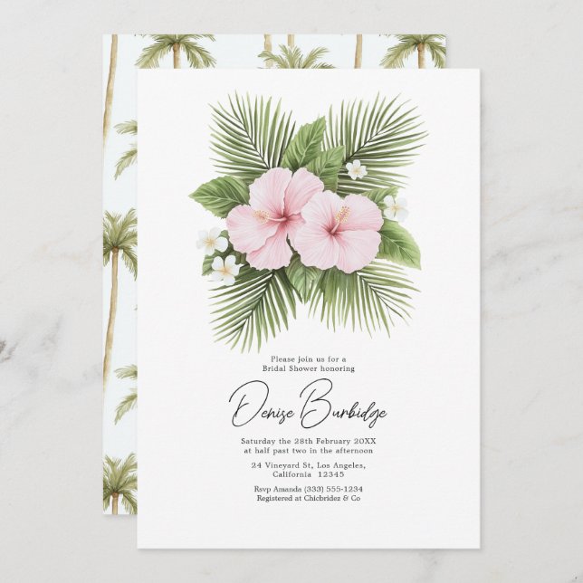 Coastal Chic Tropical Floral Bridal Shower Invitation (Front/Back)