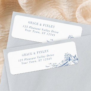 Coastal Chic Waves Blue Wedding Return Address