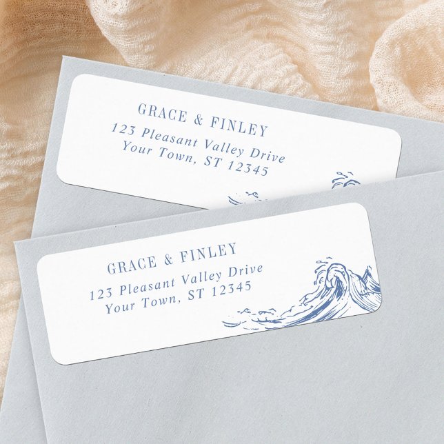 Coastal Chic Waves Blue Wedding Return Address (Creator Uploaded)