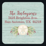 Coastal Christmas Beach Address Label<br><div class="desc">A coastal Christmas beach themed square address label.  Address label is decorated with a pretty sand dollar and Christmas foliage. Personalise it with your name and address.</div>