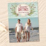 Coastal Christmas Beach Holiday Photo Postcard<br><div class="desc">A coastal Christmas postcard. Seasons greetings from the beach. A shell and holly with sea grasses and the words "Seasons Greetings" decorate this postcard. Personalise it with your name and photo to send to your friends and family for Christmas.</div>