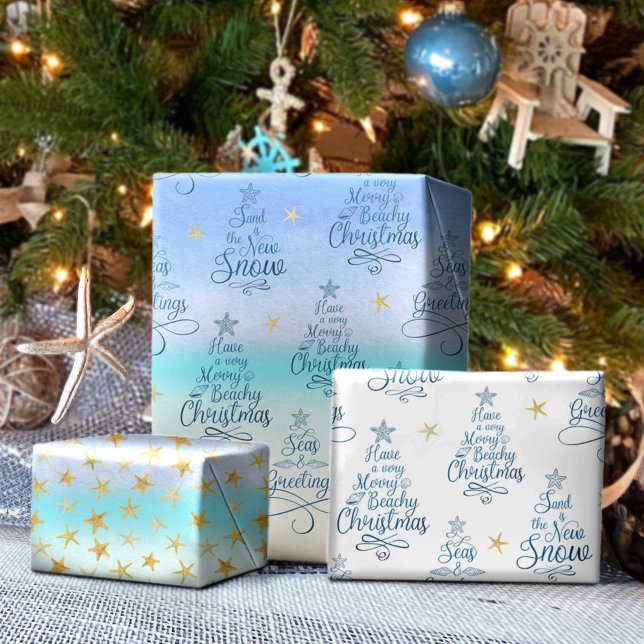 Coastal Christmas Beach Holiday Sayings Wrapping Paper Sheet (Creator Uploaded)