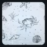 Coastal Christmas Beach Sea Creatures Blue Square Sticker<br><div class="desc">These beach theme stickers exude a coastal-inspired theme, perfect for those who adore the beach and ocean. They feature delightful seashell, jellyfish, starfish, and crab designs against a tranquil light blue backdrop, adding coastal charm to your decorations or personal items. For a personal touch, consider customizing them with your name...</div>