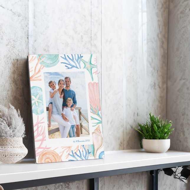 Coastal Christmas Beach Watercolor Seashell Photo Plaque (Coastal Christmas Beach Watercolor Seashell Photo Plaque)