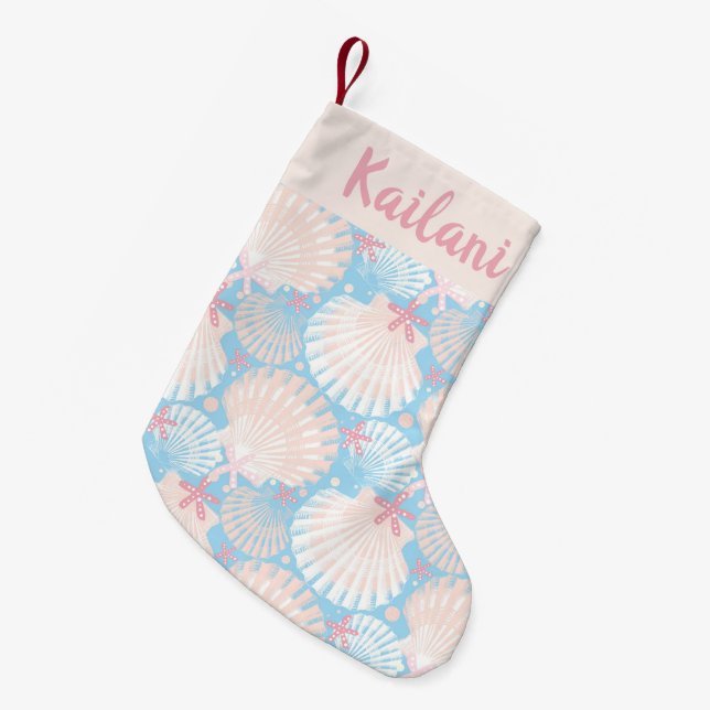 Coastal Christmas blue  Small Christmas Stocking (Front (Hanging))