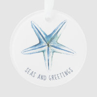 Coastal Christmas Blue Watercolor Starfish